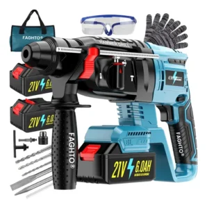 3200w Taladro Rotomartillo Inalámbrico Sds-plus Industrial Faghto® Martillo Cincelador Perforador Con 21v 2*6000mah… Azul 50 Hz/60 Hz
