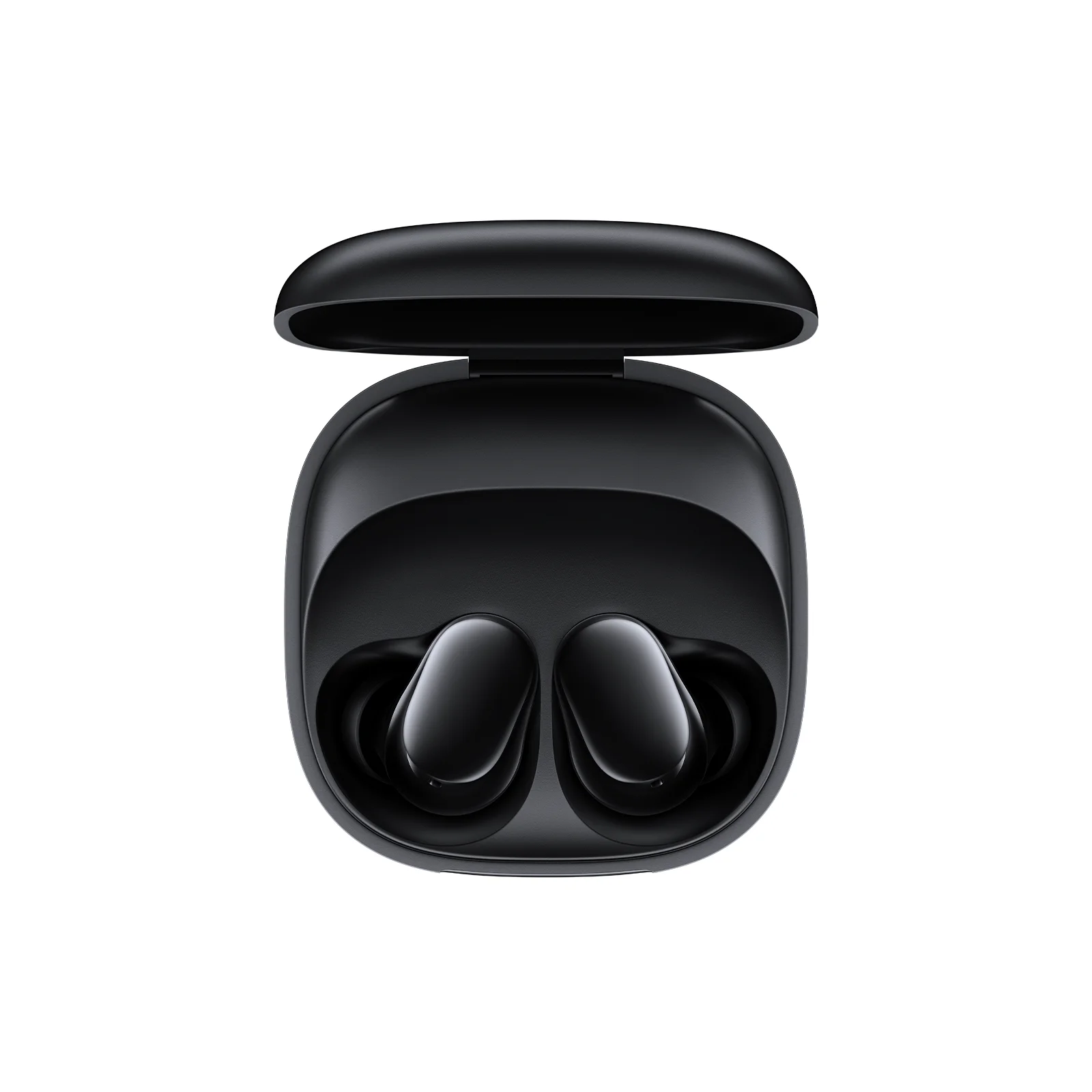 Xiaomi Redmi Buds 6 Play — estuche de carga abierto con auriculares negros. Imagen oficial Xiaomi México.