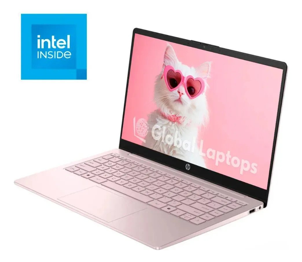Laptop HP Pink Stream 14 Intel N150 visto de lado