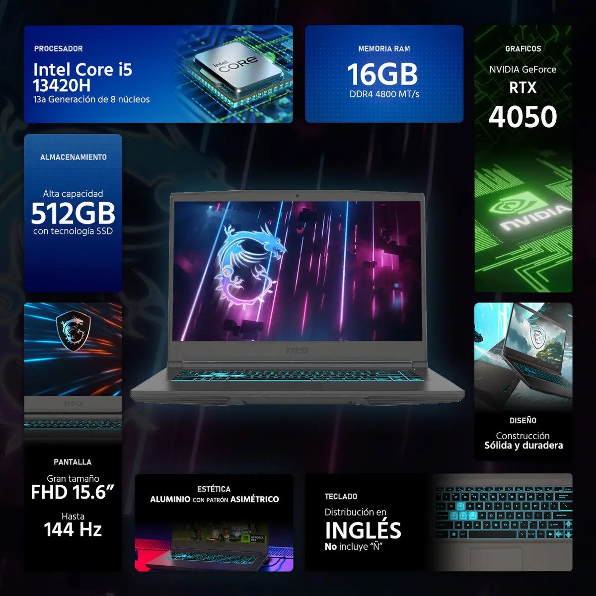 Laptop i5 MSI Thin 15 visto de lado
