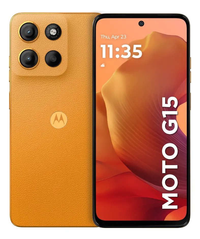Celular Motorola Moto G15 visto de lado